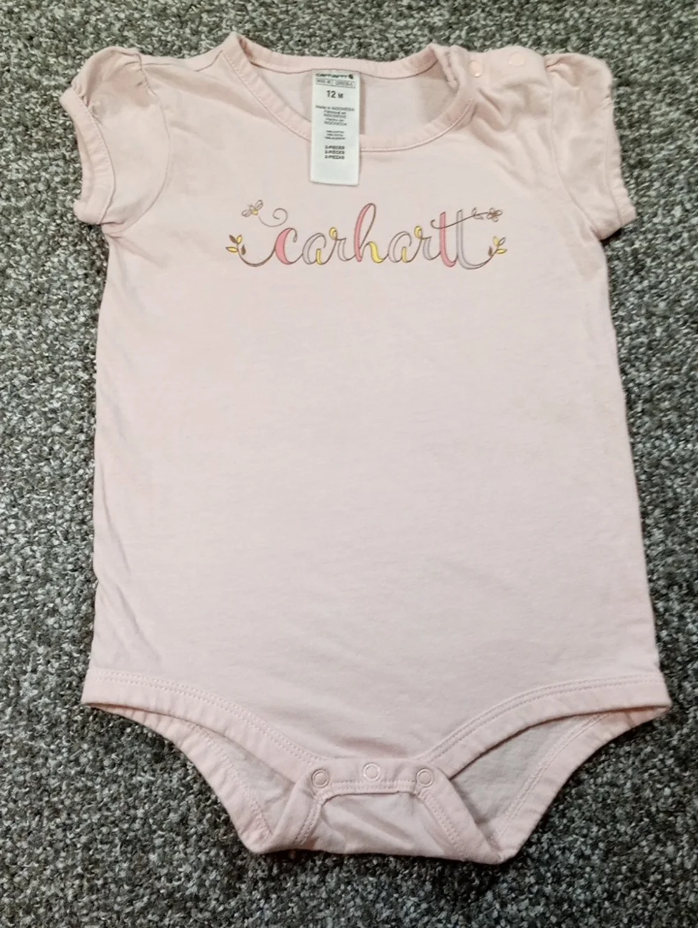 Carhartt Light Pink Baby One-Piece Bodysuit with Script Logo